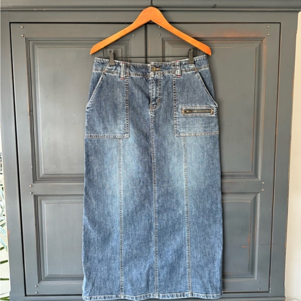 Classic Blue Denim Midi Skirt